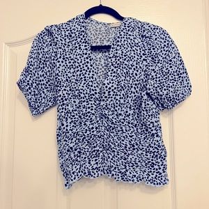 Cropped Shirred Puff-Sleeve Top